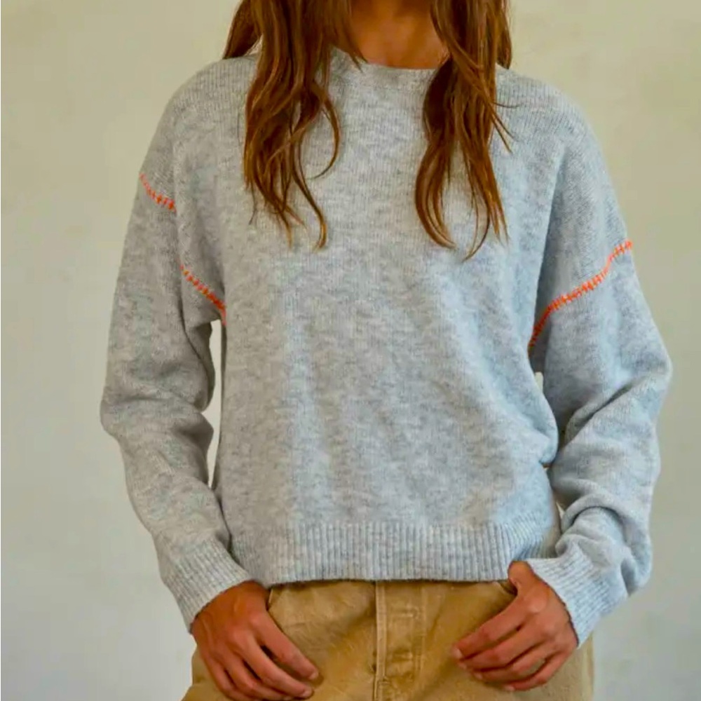 LAST ONE! Contrast Stitch Crew Neck Knit Sweater